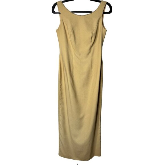 Watters & Watters Long Maxi Evening Wedding Sleeveless Gown Dress SZ 6 Gold Slit - Picture 1 of 14